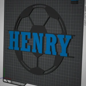 3D-gedruckter Fußball mit individuellem Namen HENRY in Blau